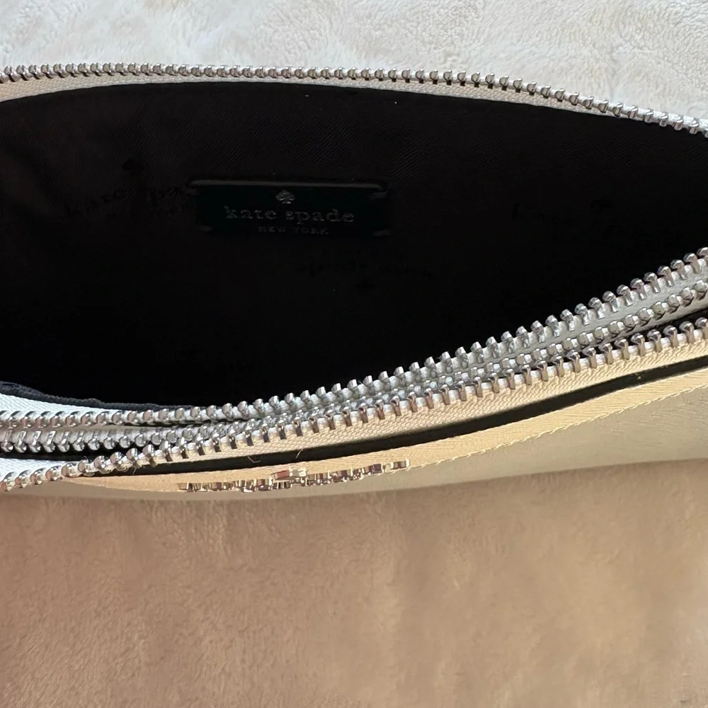 Kate Spade SET Madison Double Zip Wristlet + Small Slim Card Holder Grey/Ivory